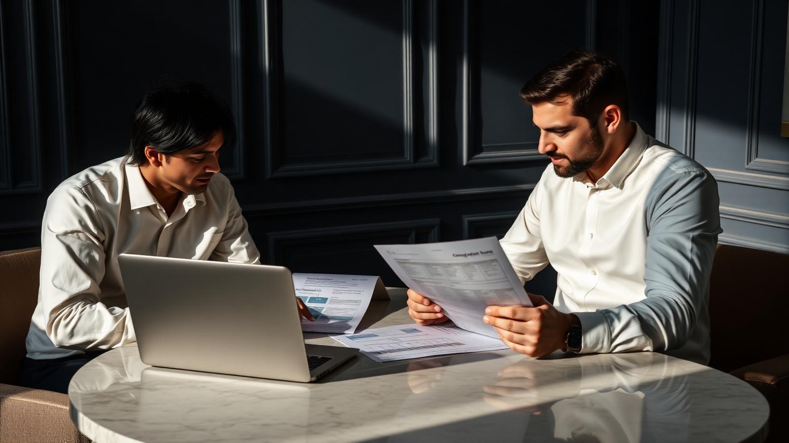 Founders of an early-stage AI company reviewing incorporation documents at a London office