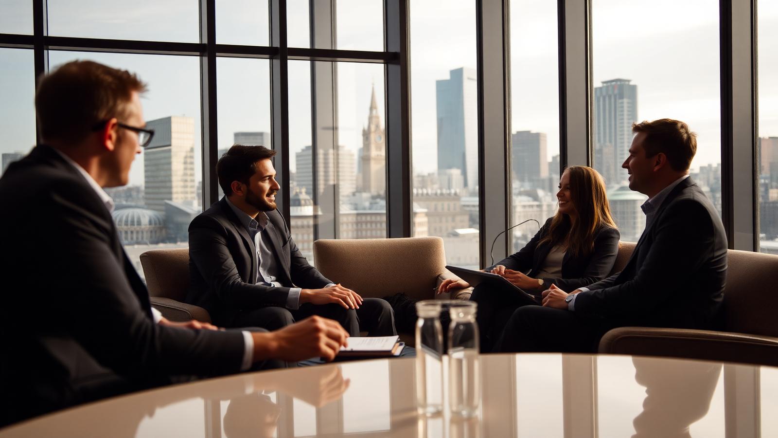 A software company founding team reviewing international expansion plans around a table